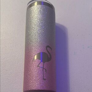 Silver and Pink Glitter Tumbler with Flamingo Design